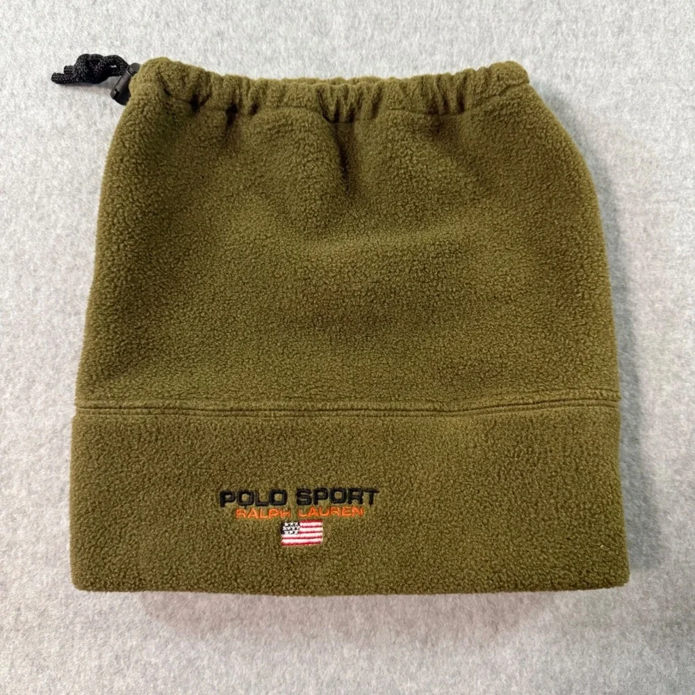 Vintage Polo Sport Ralph Lauren Sportsman Fleece Neck Gaiter Beanie Olive Green